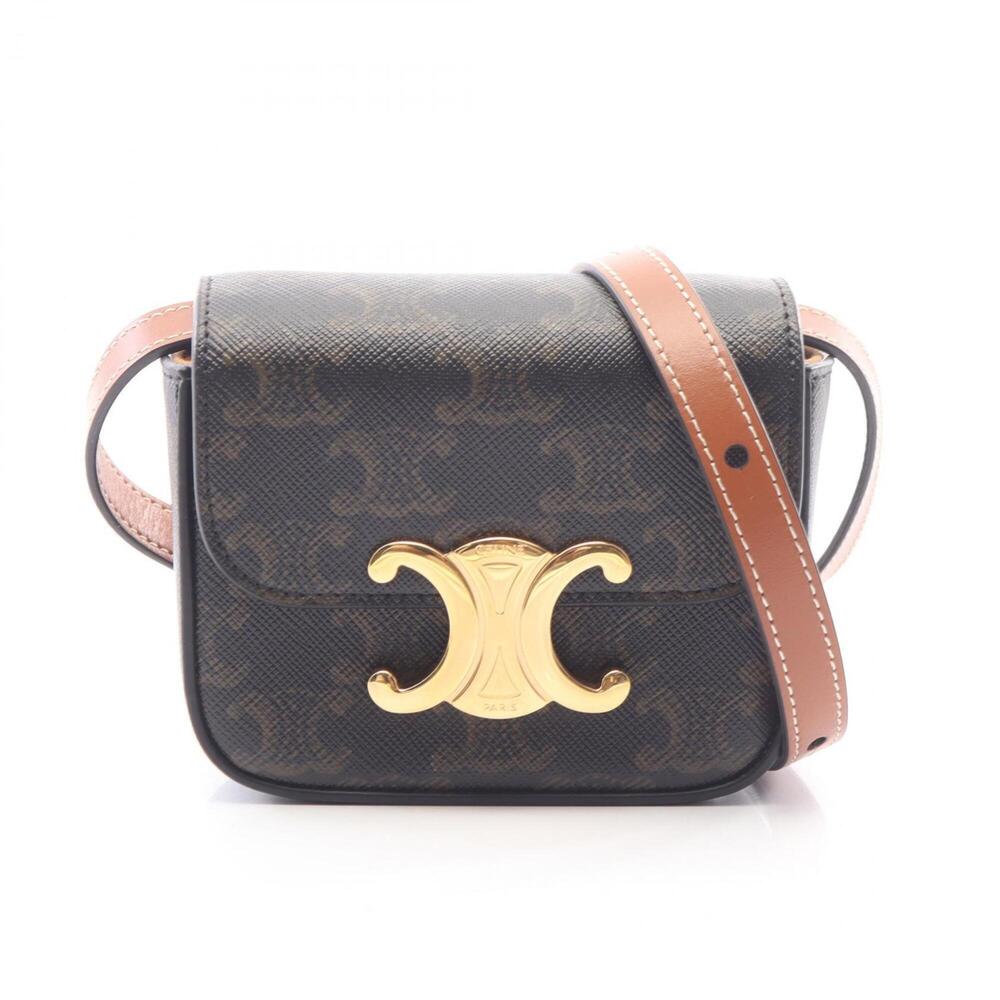 Celine Mini Claude Triomphe Shoulder Bag/Handbag, Coated Canvas Leather, Wome...